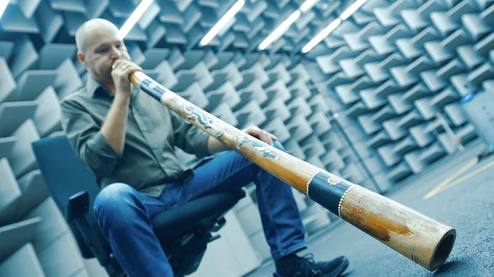 Rudi Halbmeir, sound designer for Audi, recording didgeridoo sounds for electric car engines.